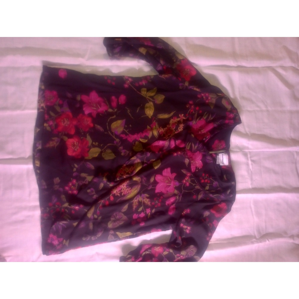 Bon Worth Vintage Floral Ruffle Blouse 3/4 Sleeve Large Women's‎
